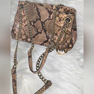 Michael Kors Jet Set Embossed Python Crossbody Purse With Chain Strap.